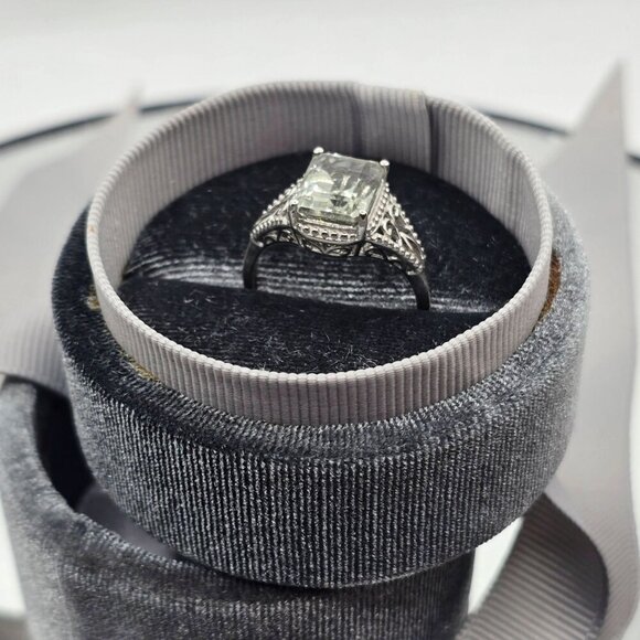 Montezuma ✦ Prasiolite Solitaire Ring ✦ 3.40ct Green Quartz S925 Platinum Sz 9 - Picture 8 of 17